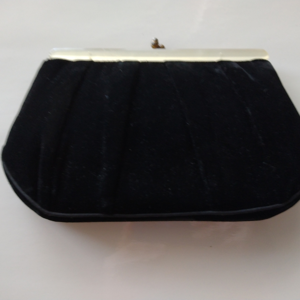 Black Velour and Bakelite Evening Bag Purse Clutch Vintage Antique Fashion